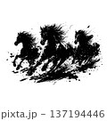 Chinese new year of the horse zodiac brush painting with dynamic ink strokes on white background . 137194446