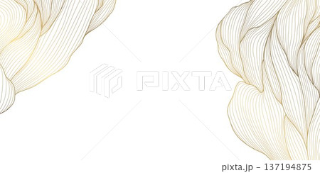 Elegant gold line wave pattern on white background, abstract curves, flowing silk texture, deco elements. Luxury vector illustration, Japanese ornament, minimal design Elegant gold line wave pattern on white background, abstract curves, flowing silk texture, deco elements. Luxury vector illustration, Japanese ornament, minimal design 137194875