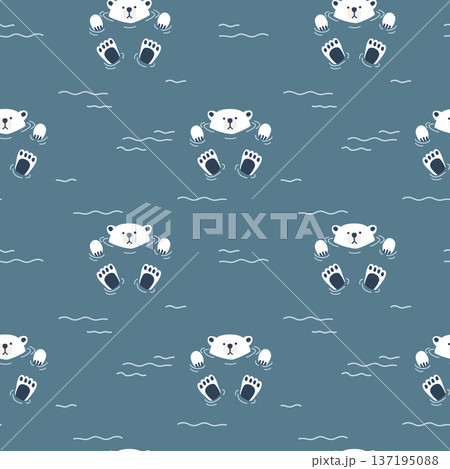 seamless minimal bear floating on water repeat pattern background, flat jpg illustration graphic design 137195088