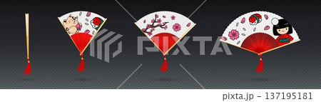 Japanese fan with traditional ornate paper design Japanese fan with traditional ornate paper design 137195181
