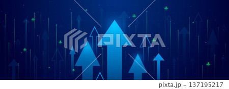 Blue neon arrows growing up, financial success Blue neon arrows growing up, financial success 137195217