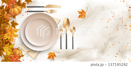Thanksgiving dinner table setting top view 137195292