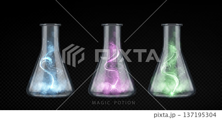 Magical potion elixir bottle, glowing green swirls 137195304