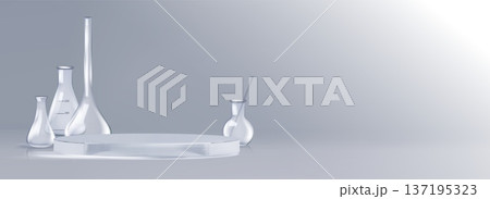 Laboratory glassware set and round podium realisti 137195323