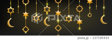 Ramadan decoration garland, golden crescent stars 137195435