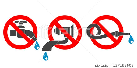 Faucet icons with water drops Faucet icons with water drops 137195603