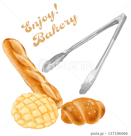 トングとパン3種のリアルなイラスト 137196066