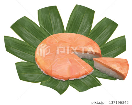 ます寿司（笹の葉付き）カットとピース 137196843