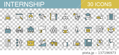 Internship related line icon set (color) Internship related line icon set (color) 137196973