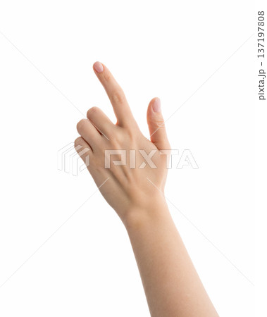 Young female right hand touch something gesture isolated on white background Young female right hand touch something gesture isolated on white background 137197808