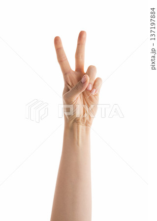 Young female hand counting two isolated on white Young female hand counting two isolated on white 137197884