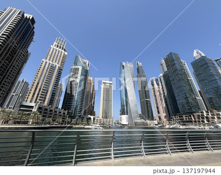 Dubai Marina Skyline with Modern Waterfront Skyscrapers Dubai Marina Skyline with Modern Waterfront Skyscrapers 137197944