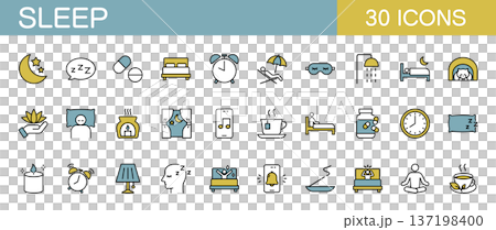 睡眠相關線條圖示集（彩色） 137198400