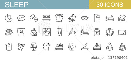 睡眠に関するラインアイコンセット 137198401