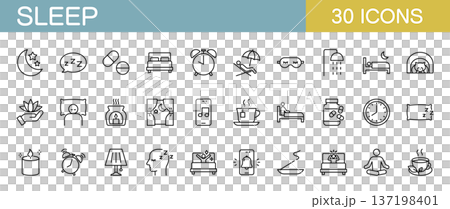 睡眠に関するラインアイコンセット 137198401