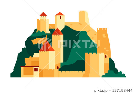 Golubats fortress - colorful flat design style illustration 137198444