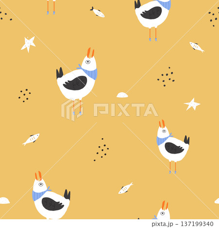 Seamless Seagull Pattern – Coastal Cartoon Bird Vector Background Seamless Seagull Pattern – Coastal Cartoon Bird Vector Background 137199340