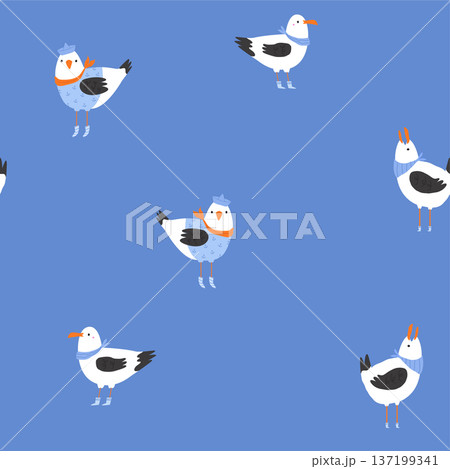 Seamless Seagull Pattern – Coastal Cartoon Bird Vector Background Seamless Seagull Pattern – Coastal Cartoon Bird Vector Background 137199341