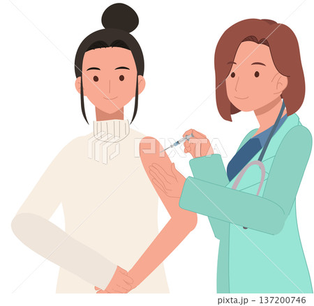 vaccination doctor giving vaccine injection to female patient in clinic vaccination doctor giving vaccine injection to female patient in clinic 137200746