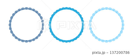 Round frames with Japanese print with blue overlapped semicircles. Circular vignettes in maritime oriental style. Frameworks with sea or ocean wave borders. Vector flat illustration 137200786