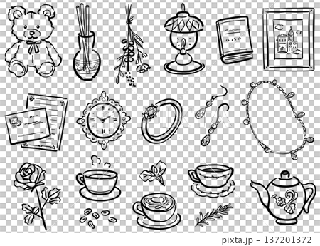 かわいい手描きのカフェイラスト　線画 137201372