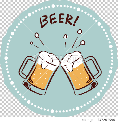 復古手繪啤酒祝酒插圖，圓形邊框，馬克杯 137201590