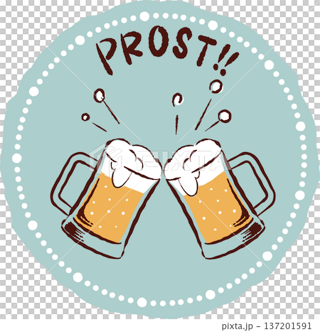 Retro hand-drawn beer toast illustration, round frame, mug Retro hand-drawn beer toast illustration, round frame, mug 137201591