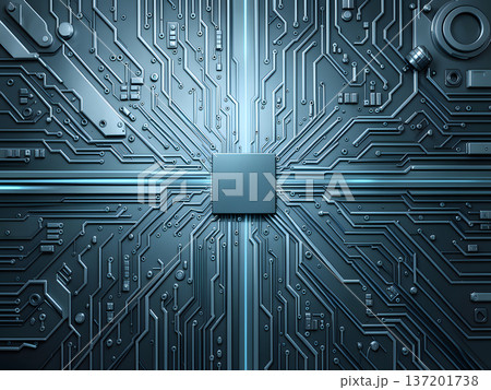 マザーボード サーバー テック系の青い背景壁紙素材のイラスト 137201738