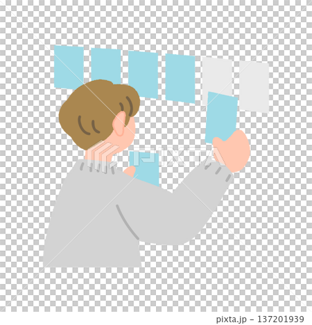空間に順番にカードを並べる人物のフラットイラスト 空間に順番にカードを並べる人物のフラットイラスト 137201939