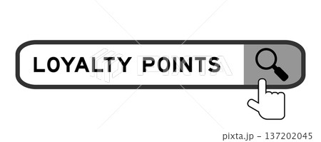Search banner in word loyalty points with hand over magnifier icon on white background Search banner in word loyalty points with hand over magnifier icon on white background 137202045