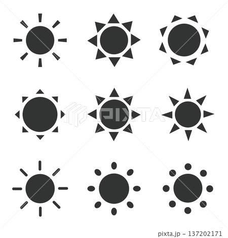 太陽のシンプルなシルエットのアイコン　ベクターの太陽のイラスト 137202171