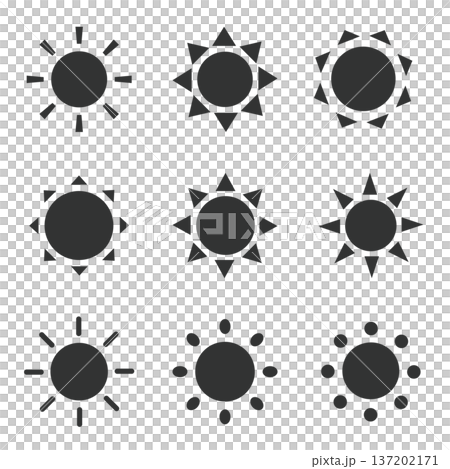 太陽のシンプルなシルエットのアイコン　ベクターの太陽のイラスト 137202171
