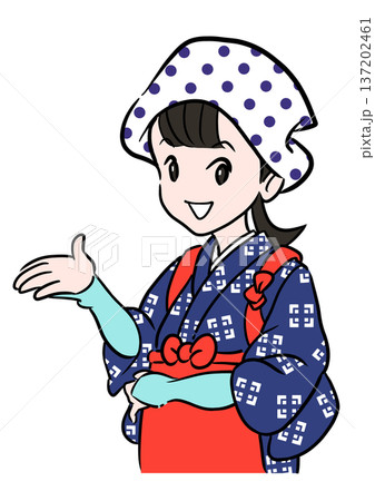 五月の八十八夜に茶摘みをする早乙女姿の女性 137202461