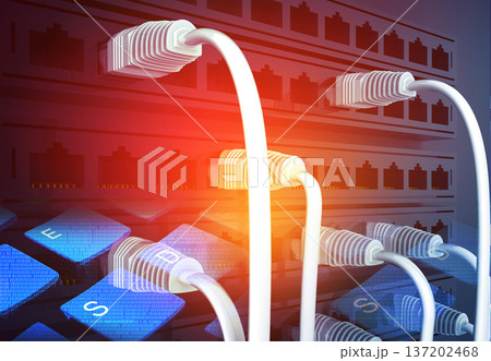 Network cables connected to data center. Telecommunication background 137202468