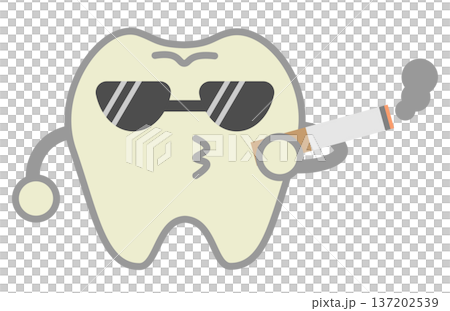 A character with yellowed teeth from smoking, wearing sunglasses and holding a cigarette 137202539
