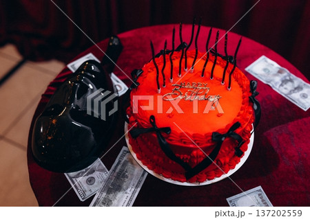 Tasty sponge cake with fresh berries and mint on light gray table, closeup Tasty sponge cake with fresh berries and mint on light gray table, closeup 137202559