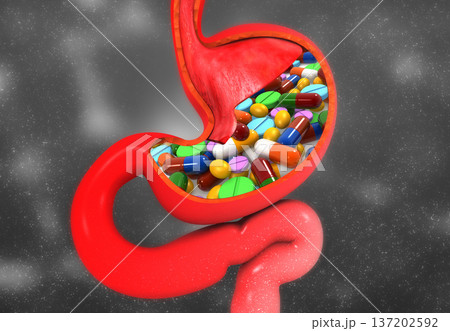 Medical pills and tablets with human stomach 137202592