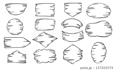 Set of wooden signs in doodle sketch style Set of wooden signs in doodle sketch style 137203574