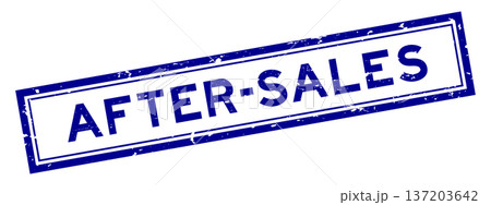 Grunge blue after sales word square rubber seal stamp on white bacckground 137203642