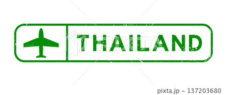 Grunge green thailand word with plane icon square rubber seal stamp on white background 137203680