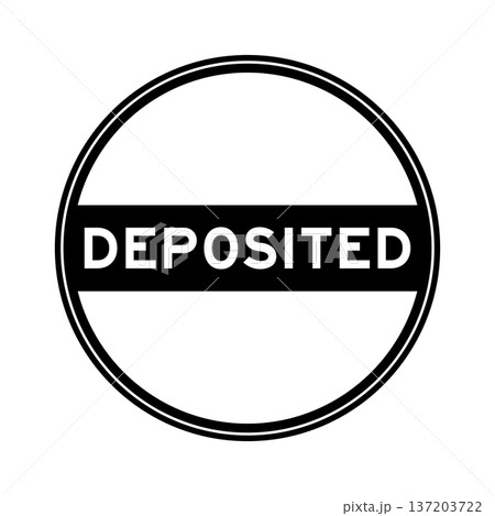Black color round seal sticker in word deposited on white background 137203722