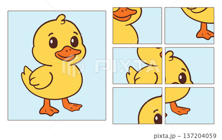Cut out the puzzle pieces and place them in the correct positions to complete the duck image 137204059