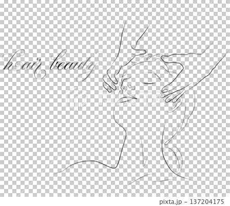 Line drawing illustration of a head massage 137204175