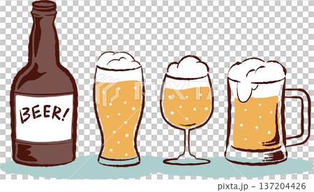 復古手繪啤酒插圖，描繪了一瓶啤酒和一個酒杯 137204426