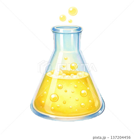 黄色の液体の入った三角フラスコ 137204456