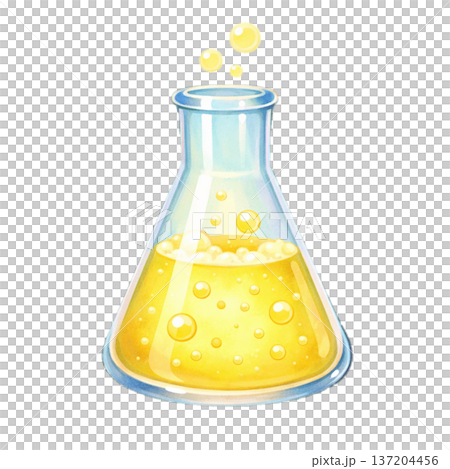 黄色の液体の入った三角フラスコ 137204456