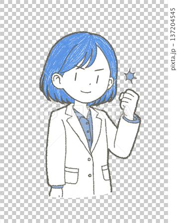手繪插圖，描繪了一位身穿白大褂、表情積極、握拳的女性醫護人員。 137204545