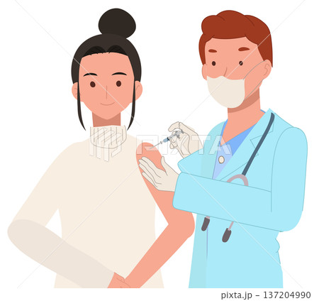 vaccination doctor giving injection to female patient in clinic 137204990
