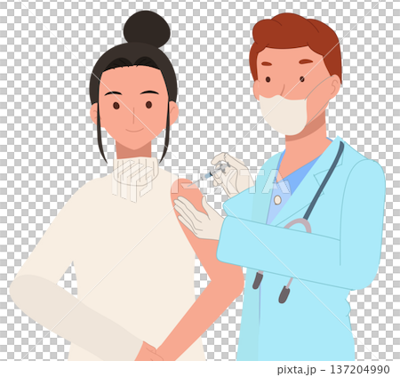 vaccination doctor giving injection to female patient in clinic 137204990