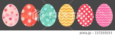 Cute vector Easter egg shapes, colorful halftone paper eggs with dots and flowers for greeting cards, invitations and banners Cute vector Easter egg shapes, colorful halftone paper eggs with dots and flowers for greeting cards, invitations and banners 137205033